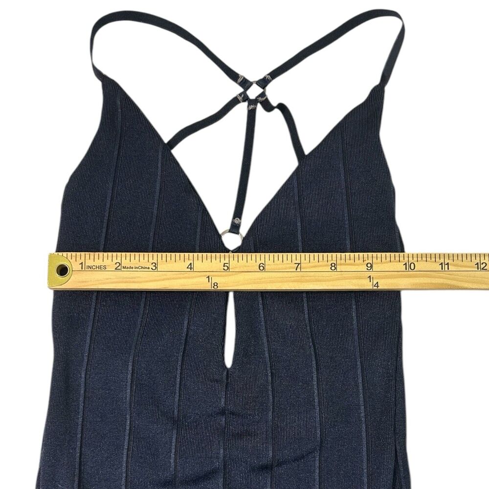 MY PLACE Navy Blue Strappy Open Back Bodysuit PP Ribbed Stretch Ring Detail - Picture 5 of 8